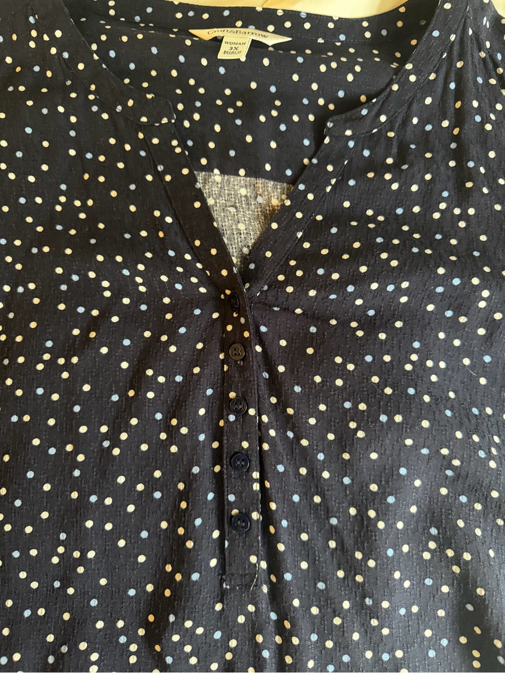 Croft & barrow plus size 3/4 sleeve button navy polka dot preppy workwear blouse - Picture 2 of 7